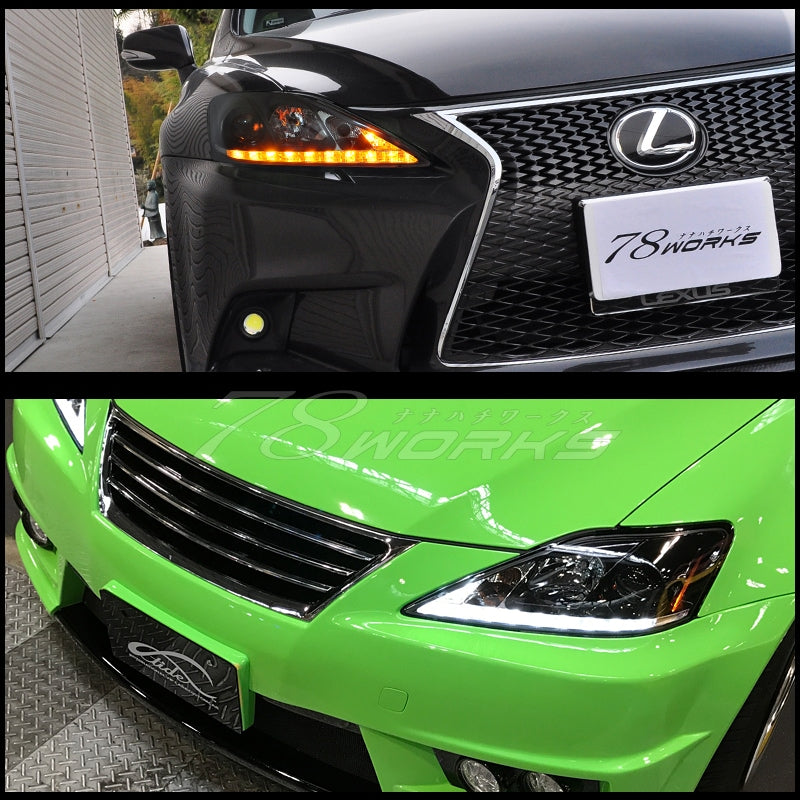 LEXUS 20系 IS / ISF / ISC 前期用 後期純正ルック 流れるウインカー Lラインヘッドライト V3 クローム / ブラック — image 9