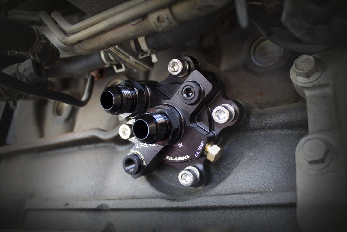 GREDDY X TAARKS RB26 BOLT-ON OIL BLOCK ADAPTER, 10AN - (12428110) — image 2