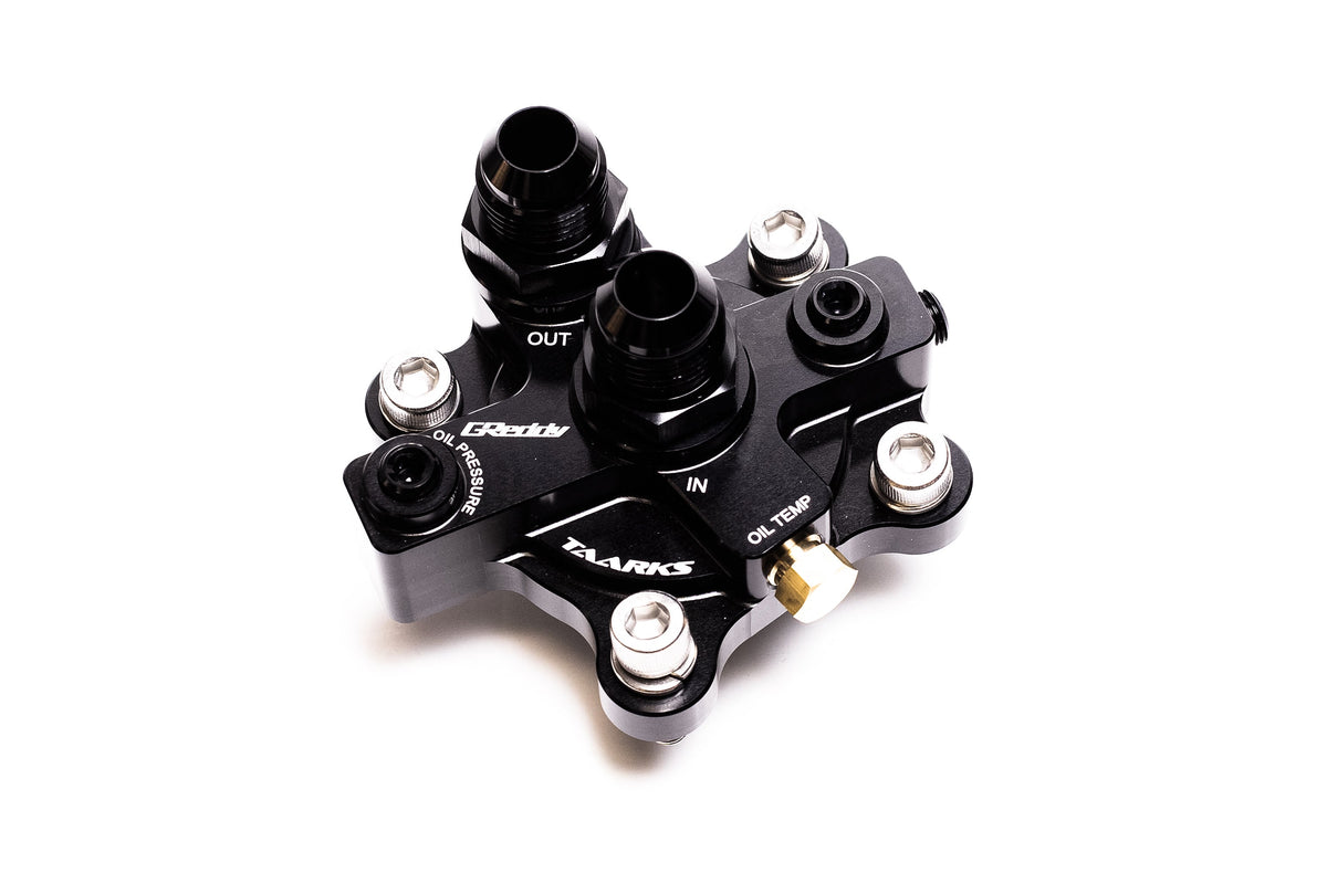 GREDDY X TAARKS RB26 BOLT-ON OIL BLOCK ADAPTER, 10AN - (12428110) — image 1