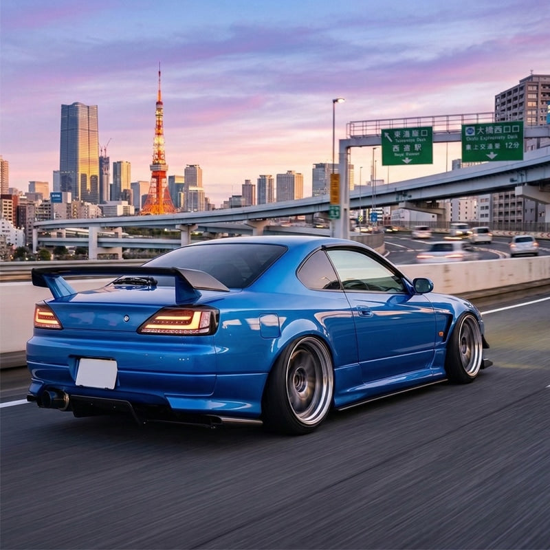 S15 シルビア / ヴァリエッタ 流れるウインカー サイドマーカー付き ファイバーLEDテールランプ ブラック/クリアー — image 13