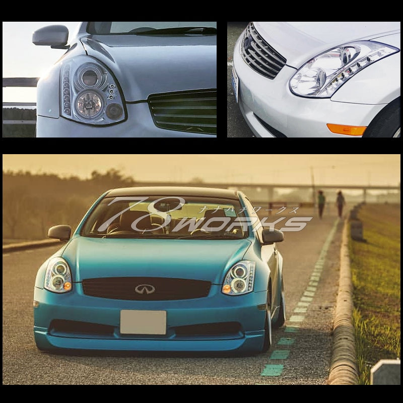 V35 スカイラインクーペ CPV35 CV35 G35 350GT イカリングヘッドライト クローム / ブラック — image 7
