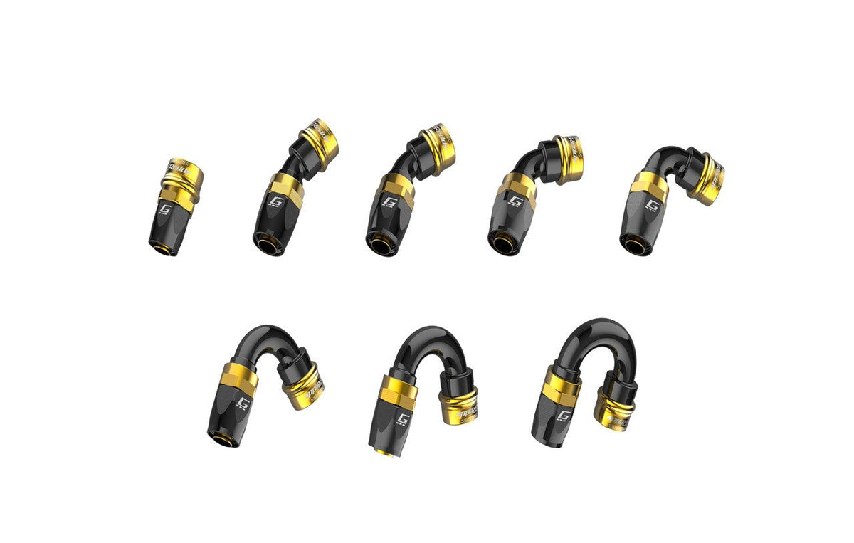 GReddy PRO/SPEC -04 Quick-Release Swivel Hose Ends - Black / Gold — image 1