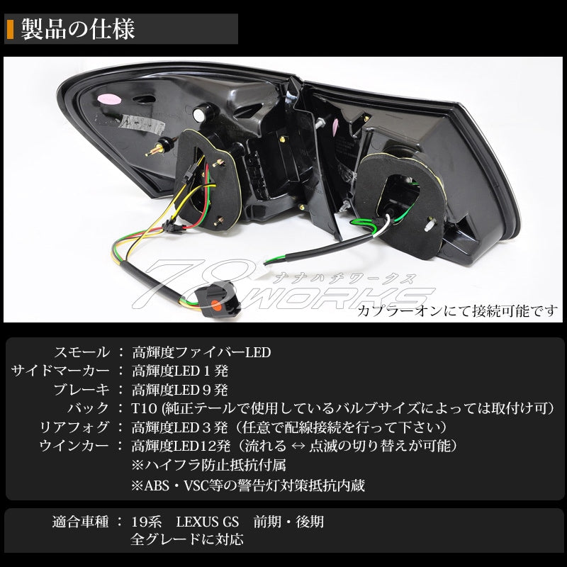 LEXUS 19系 GS 高輝度LED 流れるウインカータイプ ファイバーLEDテールランプ V2 レッドクリアー / ブラック — image 6