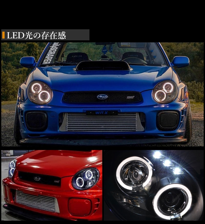 GD 前期 インプレッサ / WRX STI 海外人気モデル 高輝度LED イカリングヘッドライト ハロゲン車用 ブラック — image 4