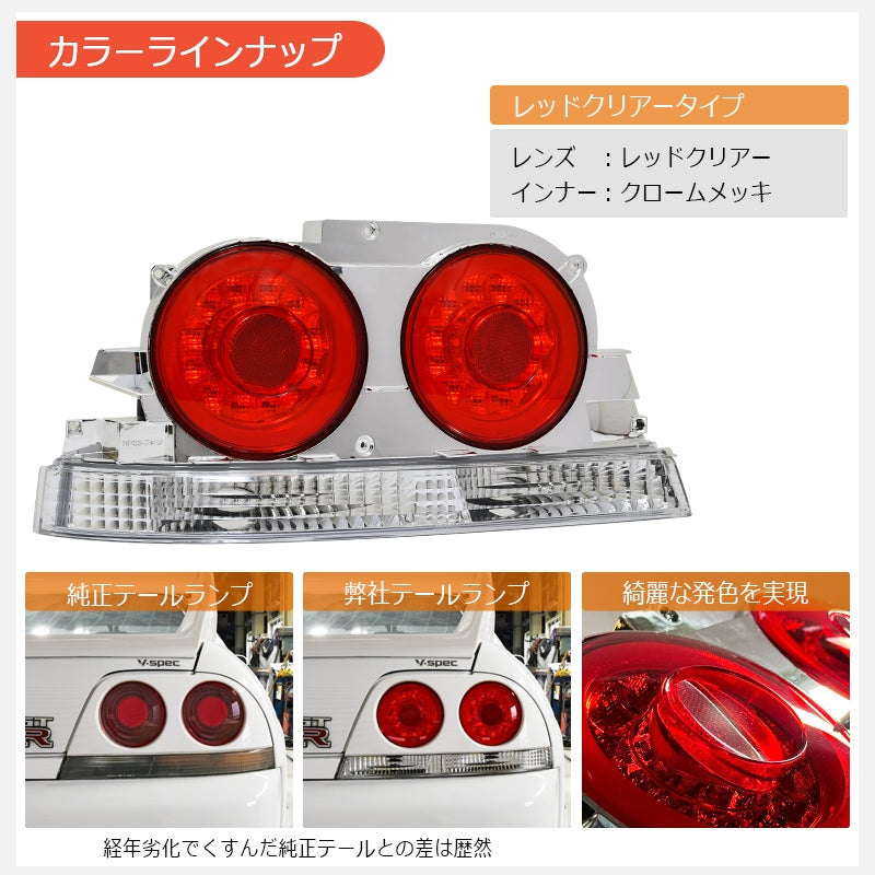 R33 スカイライン GTS GT-R 2D クーペ用 最新 ファイバーリング仕様 LEDテールランプ V2 レッドクリアー — image 4