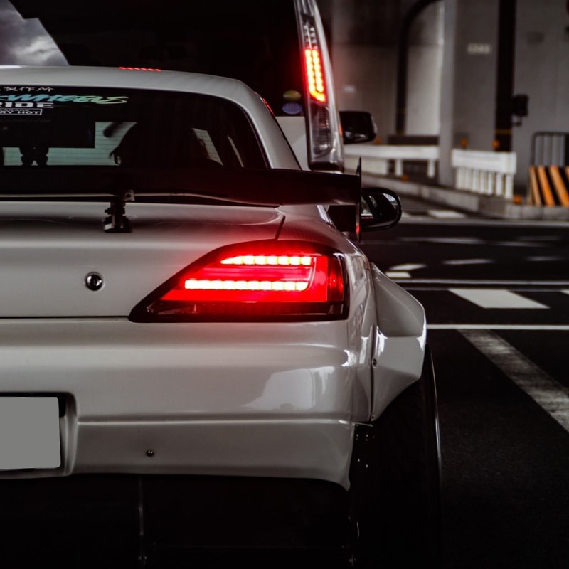 S15 シルビア / ヴァリエッタ 流れるウインカー サイドマーカー付き ファイバーLEDテールランプ ブラック/クリアー — image 17