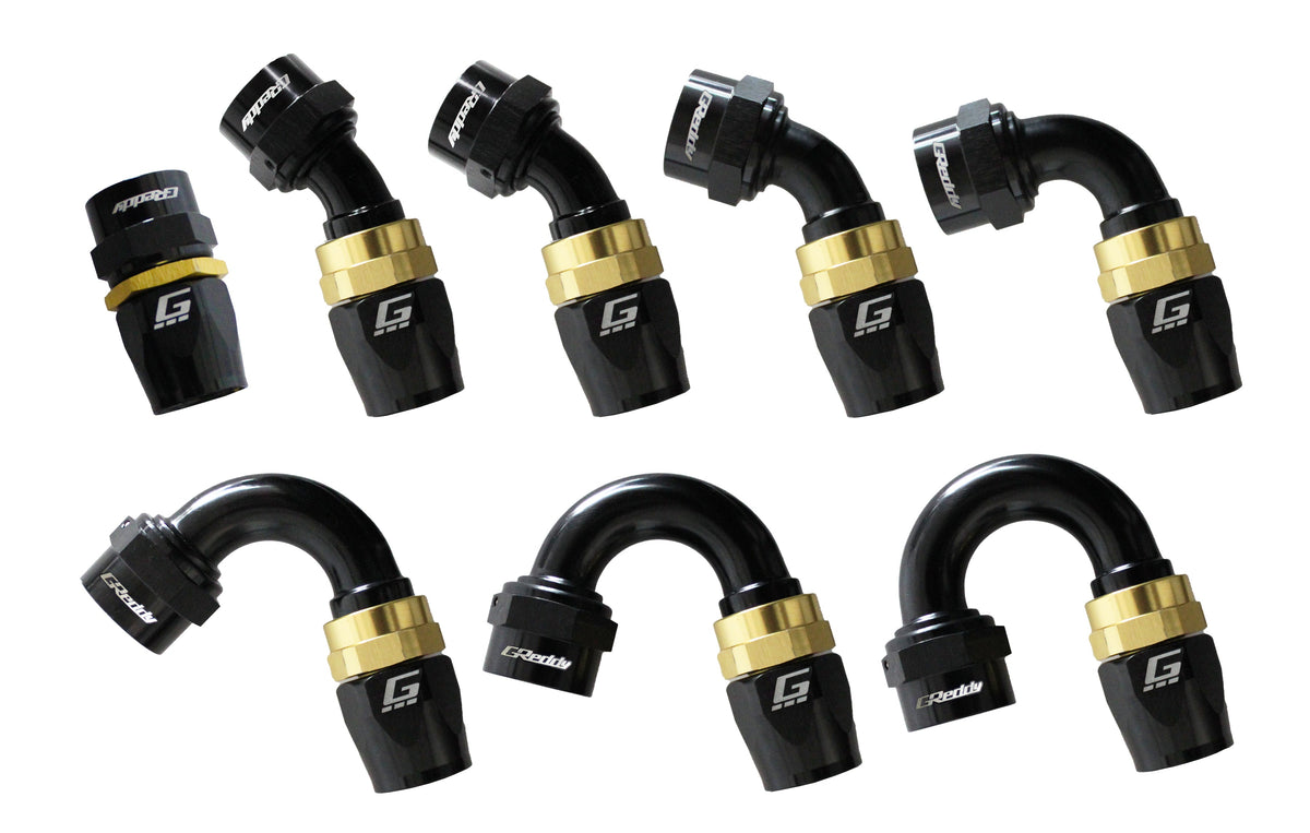 GReddy -10 AN Swivel Hose Ends - Black / Gold — image 1