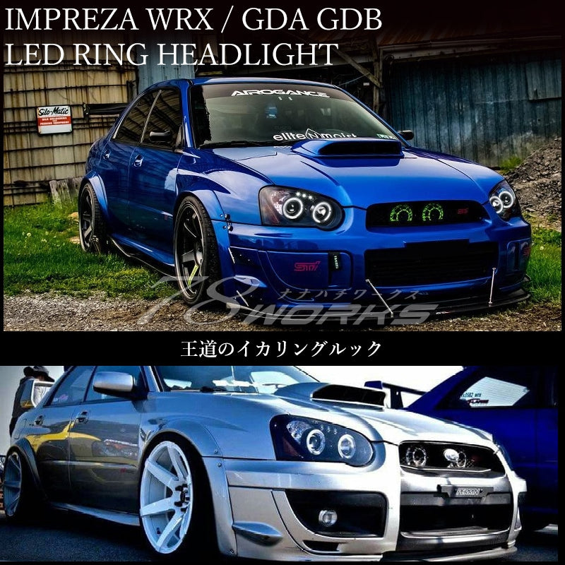 GD GG インプレッサ 中期 WRX STI インプレッサ スポーツワゴン LED イカリング ヘッドライト ハロゲン車用 ブラック — image 2