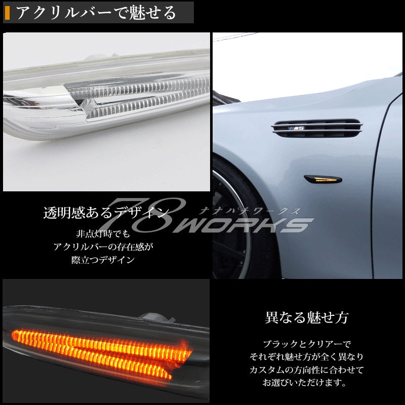 BMW 1 / 3 / 5 / X1 シリーズ ファイバー アクリルバータイプ LEDサイドマーカー クリアー / ブラック — image 2