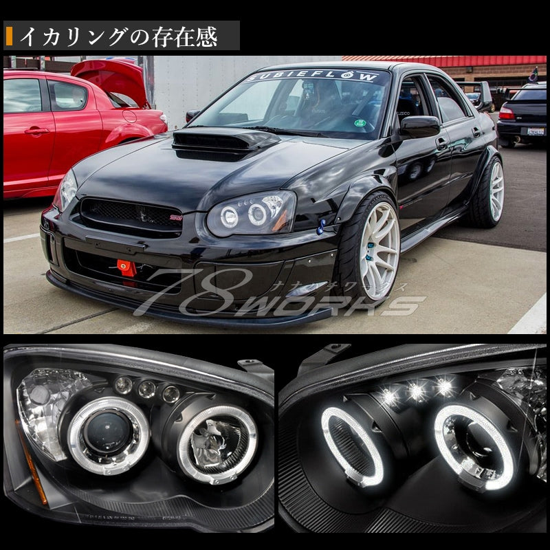 GD GG インプレッサ 中期 WRX STI インプレッサ スポーツワゴン LED イカリング ヘッドライト ハロゲン車用 ブラック — image 4
