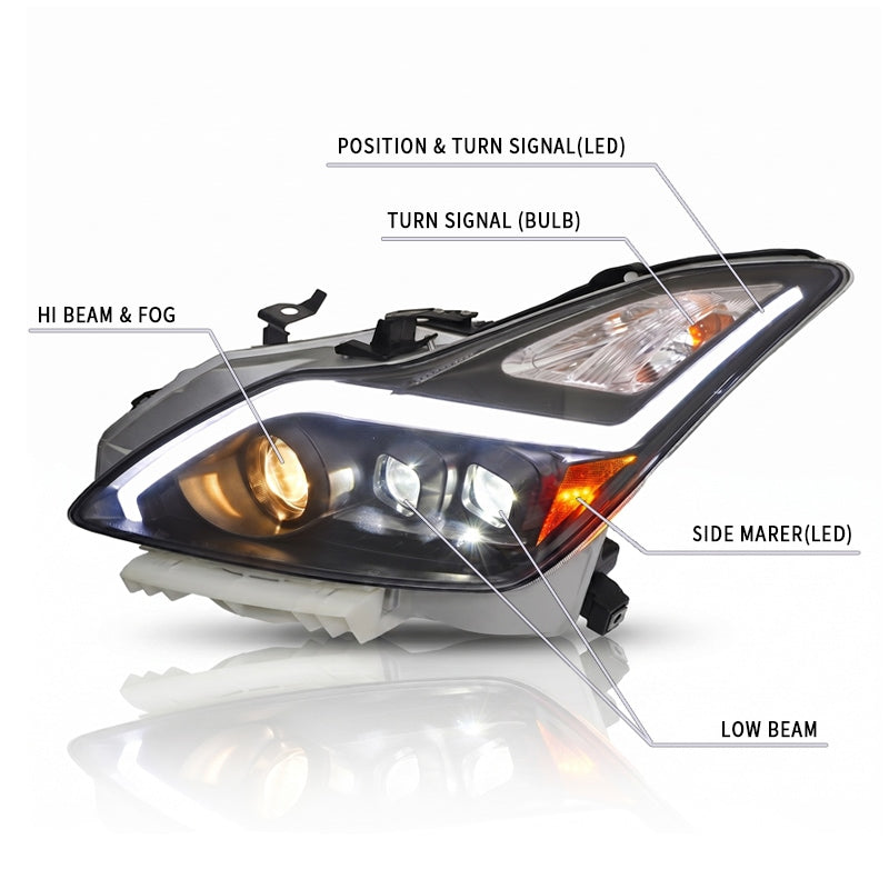 V36 G37 スカイラインクーペ US人気モデル 流れるウインカー ファイバー LED ヘッドライト ブラック — image 4